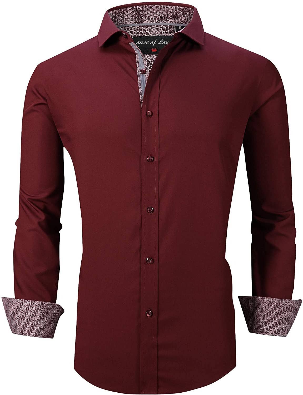 Men's Dress Shirt Wrinkle Free Long Sleeve Burgundy
