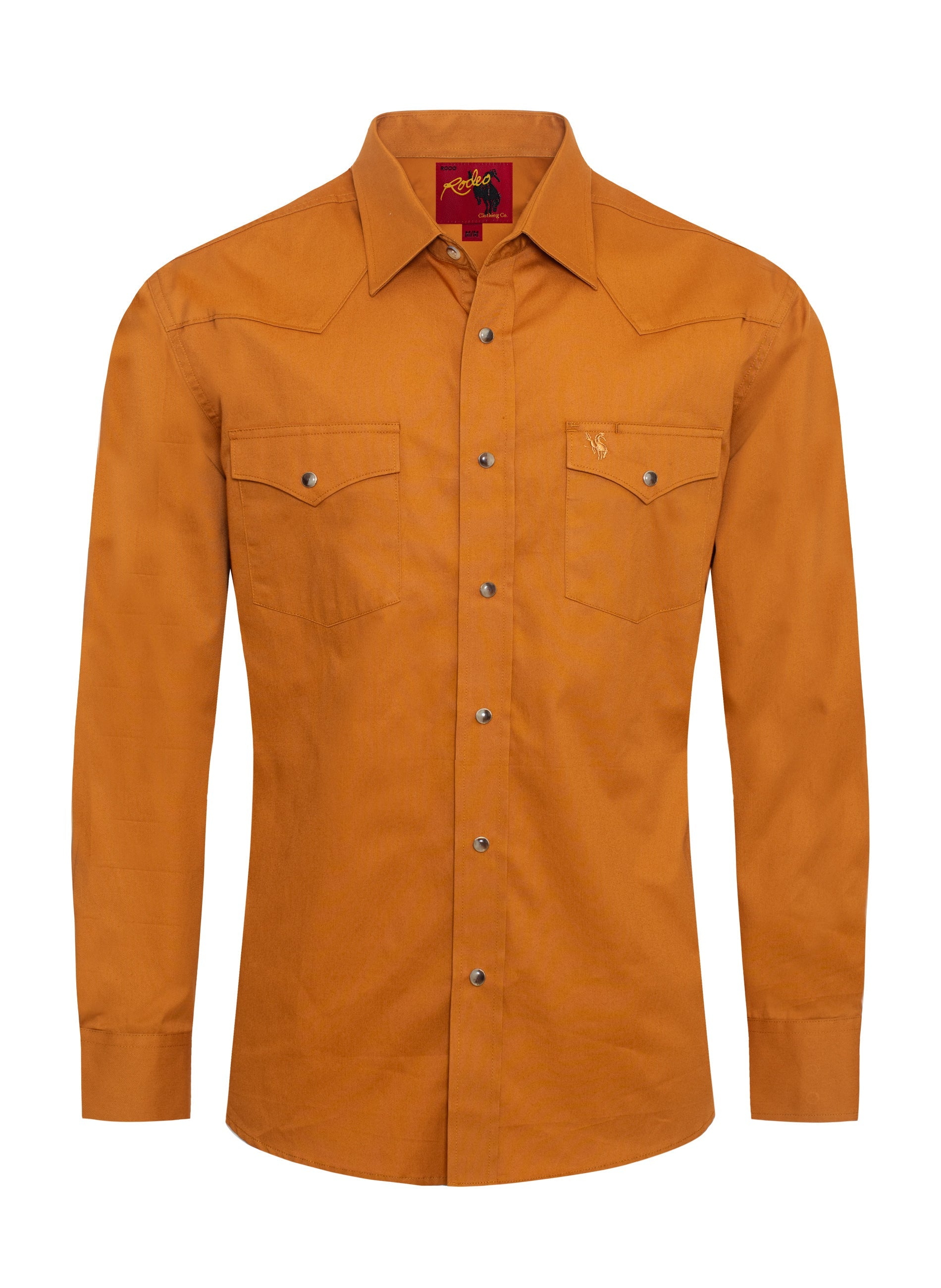 burnt orange dress shirt mens Men's Western Solid Cotton Twill Snap Shirt Cognac