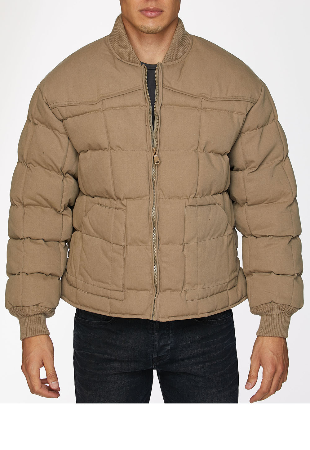 Men's Canvas Quilted Puffer Jacket — Khaki | Rodeo Clothing