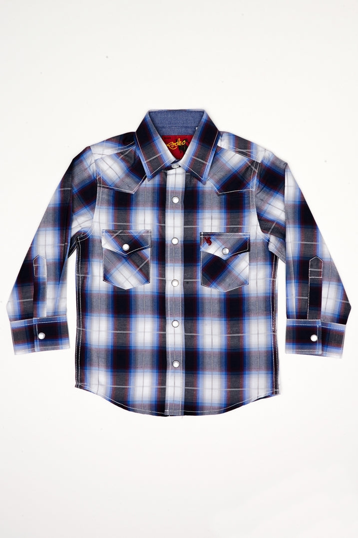 Boy's Western Pearl Snap Button Plaid Shirt -PS400K-470