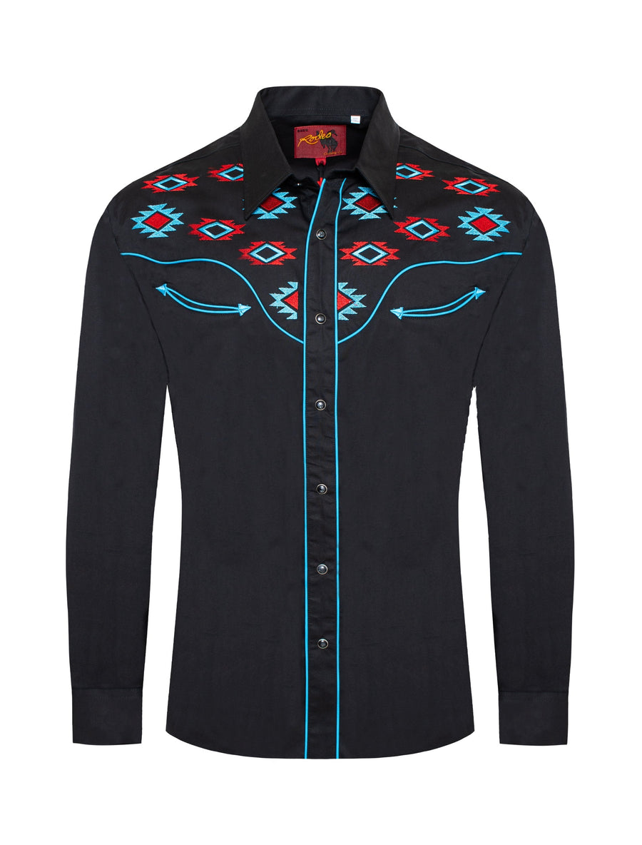 Men's Western Cowboy Embroidery Snap Shirt Style 572 | Rodeo Clothing Men's Western Cowboy Embroidery Snap Shirt Style 572 | Rodeo Clothing