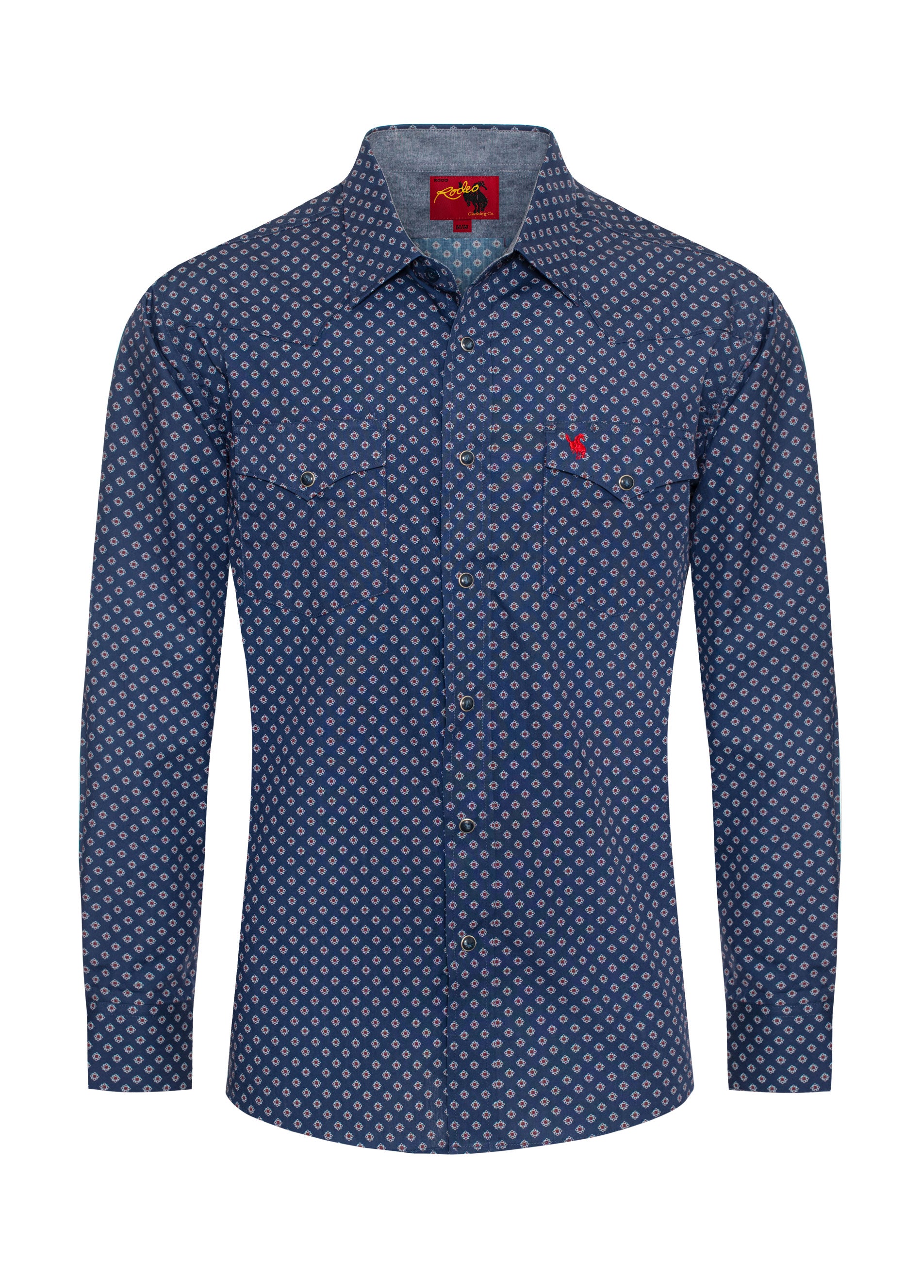 Men's Casual Long Sleeve Western Pearl Snap Button Print Shirt
