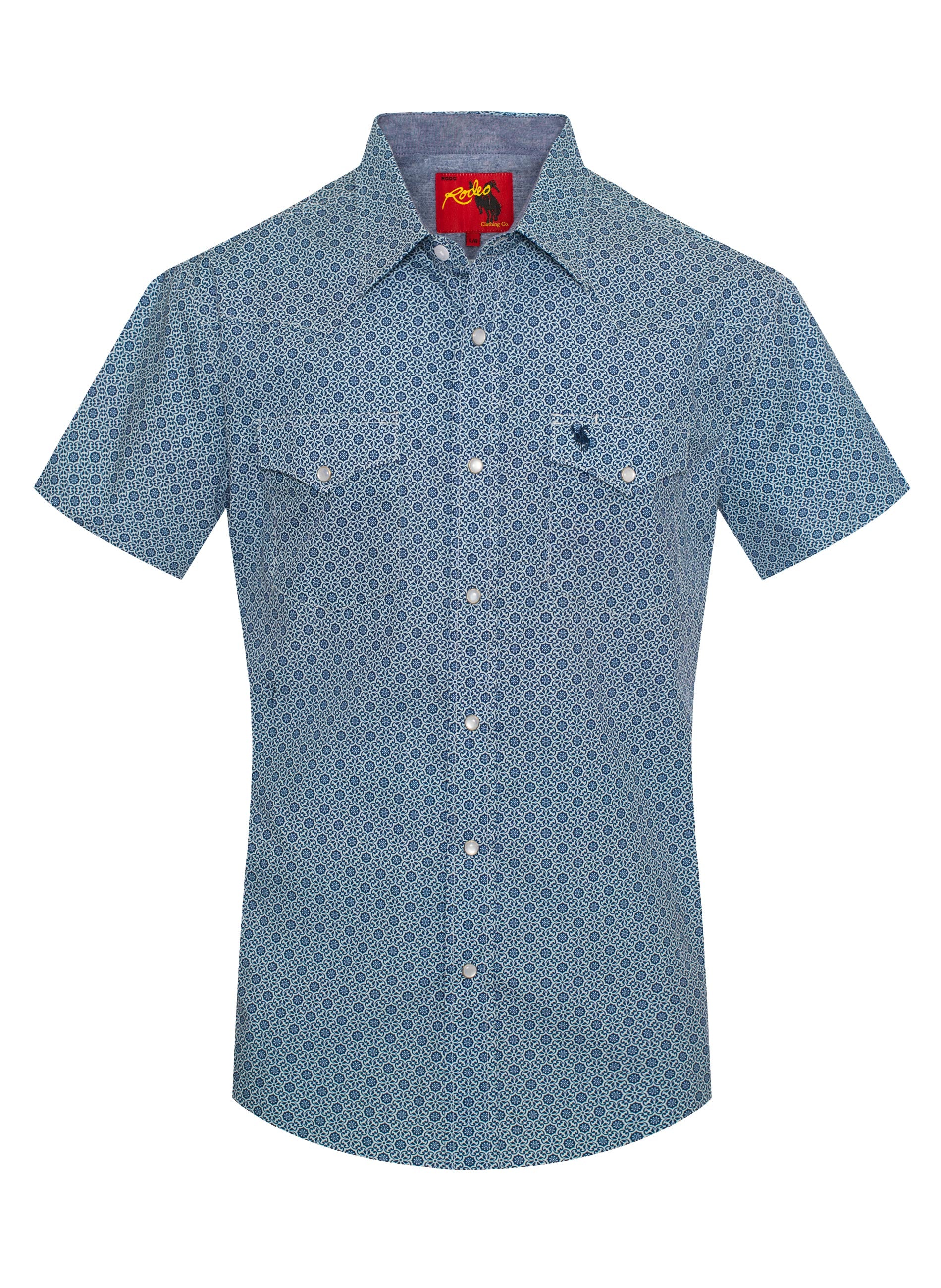 RODEO★6点 Men's Short Sleeve Pearl Snap Print Shirt-PS100S-1095