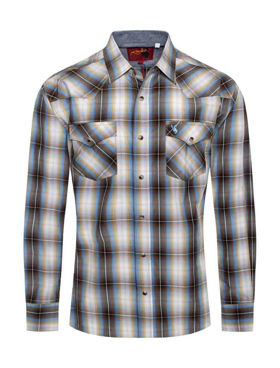 Men's Western Classic Long Sleeve Pearl Snap Button Plaid Shirt