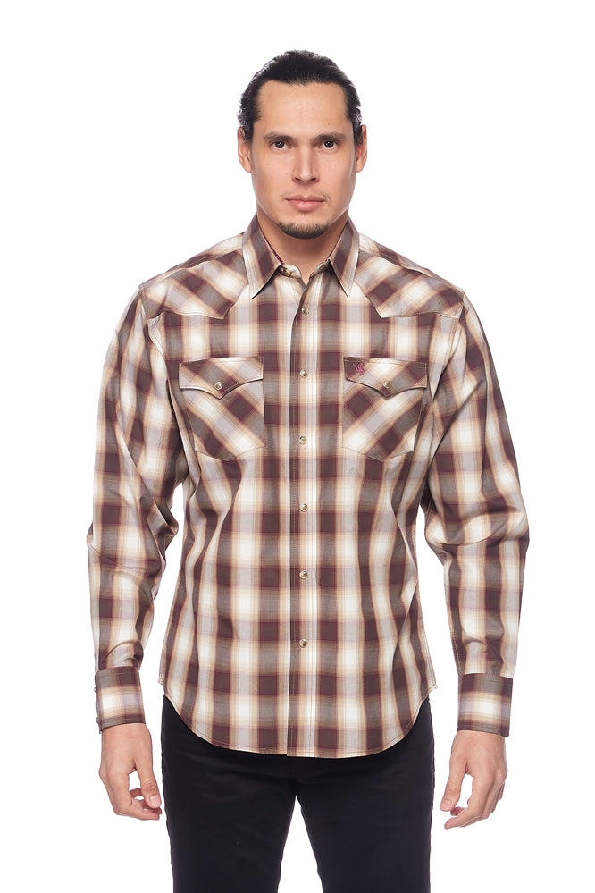 Camisas a cuadros occidentales de manga larga para hombre con botones a presión
