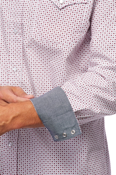 WESTERN Camisas occidentales de manga larga con estampado de algodón y botones a presión para hombre