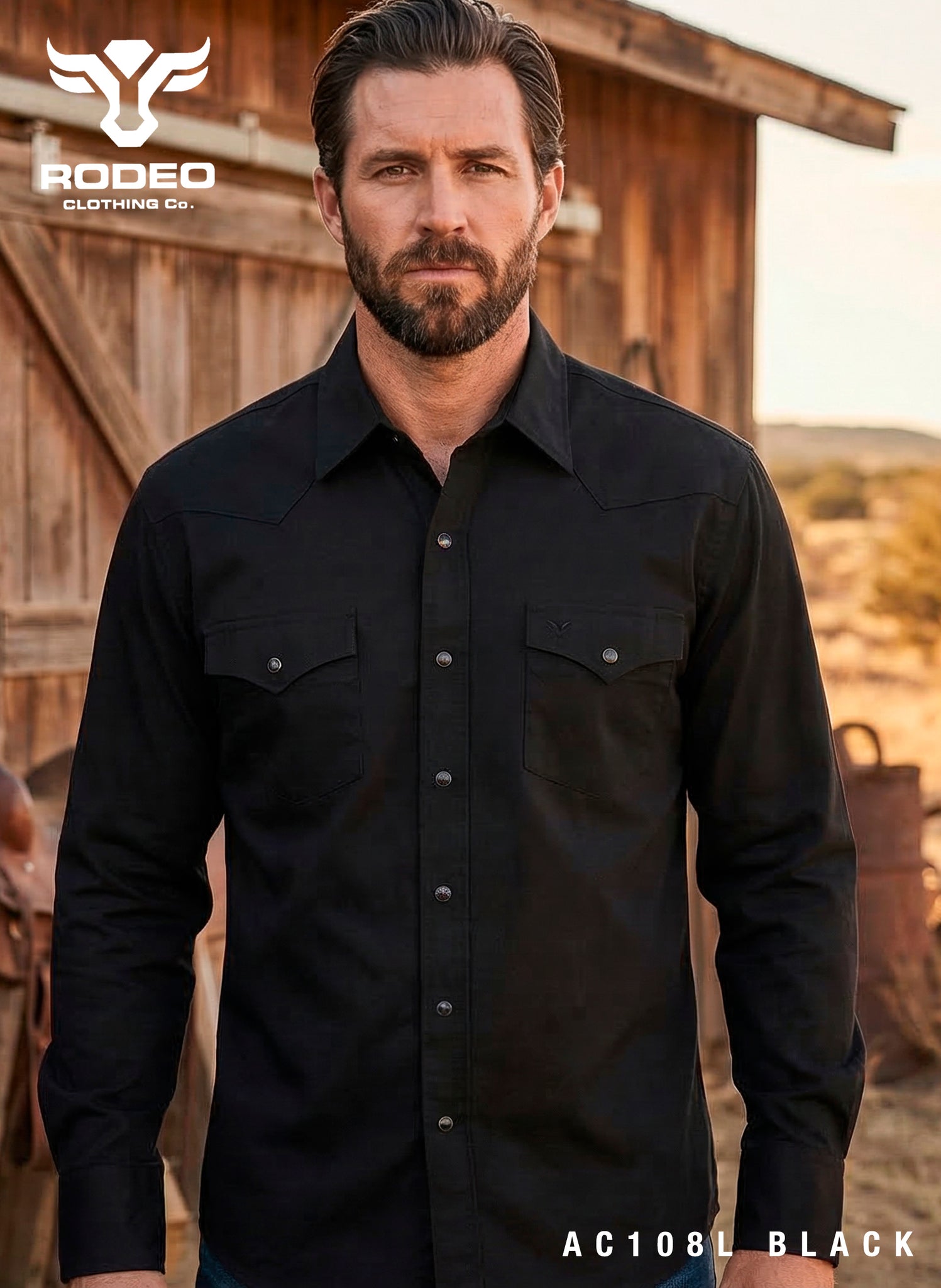 Men's Western Solid Twill Shirt AC108L-BLACK