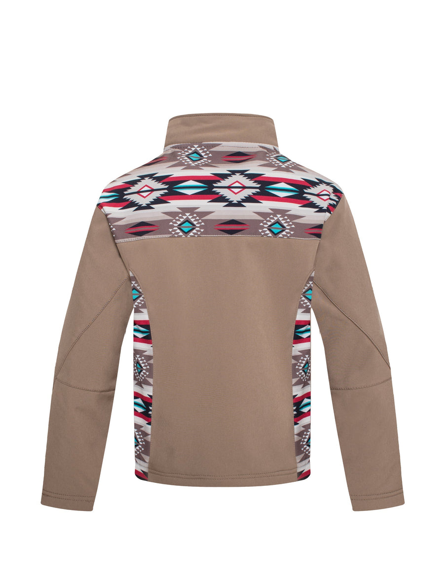 Boys Soft Shell Aztec Print Jacket -BNJ650-AZ-KHAKI/BROWN