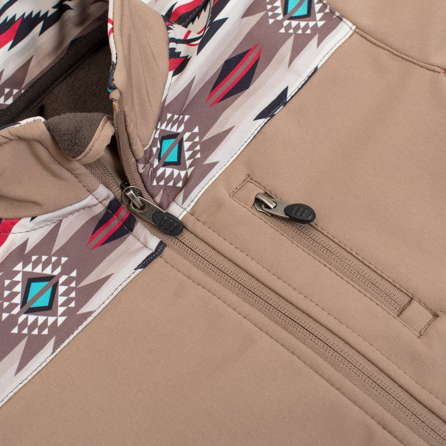 Boys Soft Shell Aztec Print Jacket -BNJ650-AZ-KHAKI/BROWN