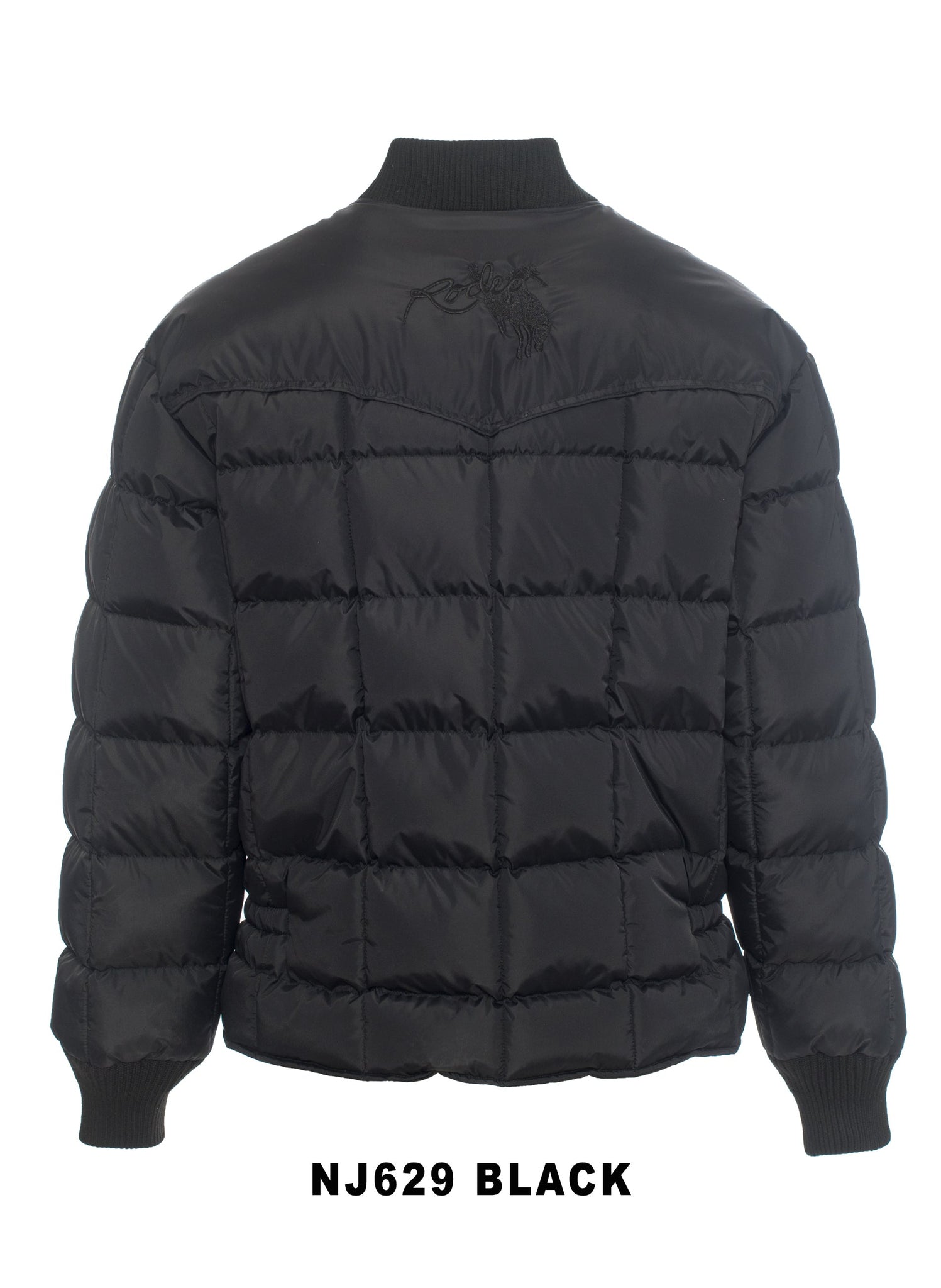 Men's Nylon Quilted Puffer Jacket with Embroidery-NJ629/EMB-Black