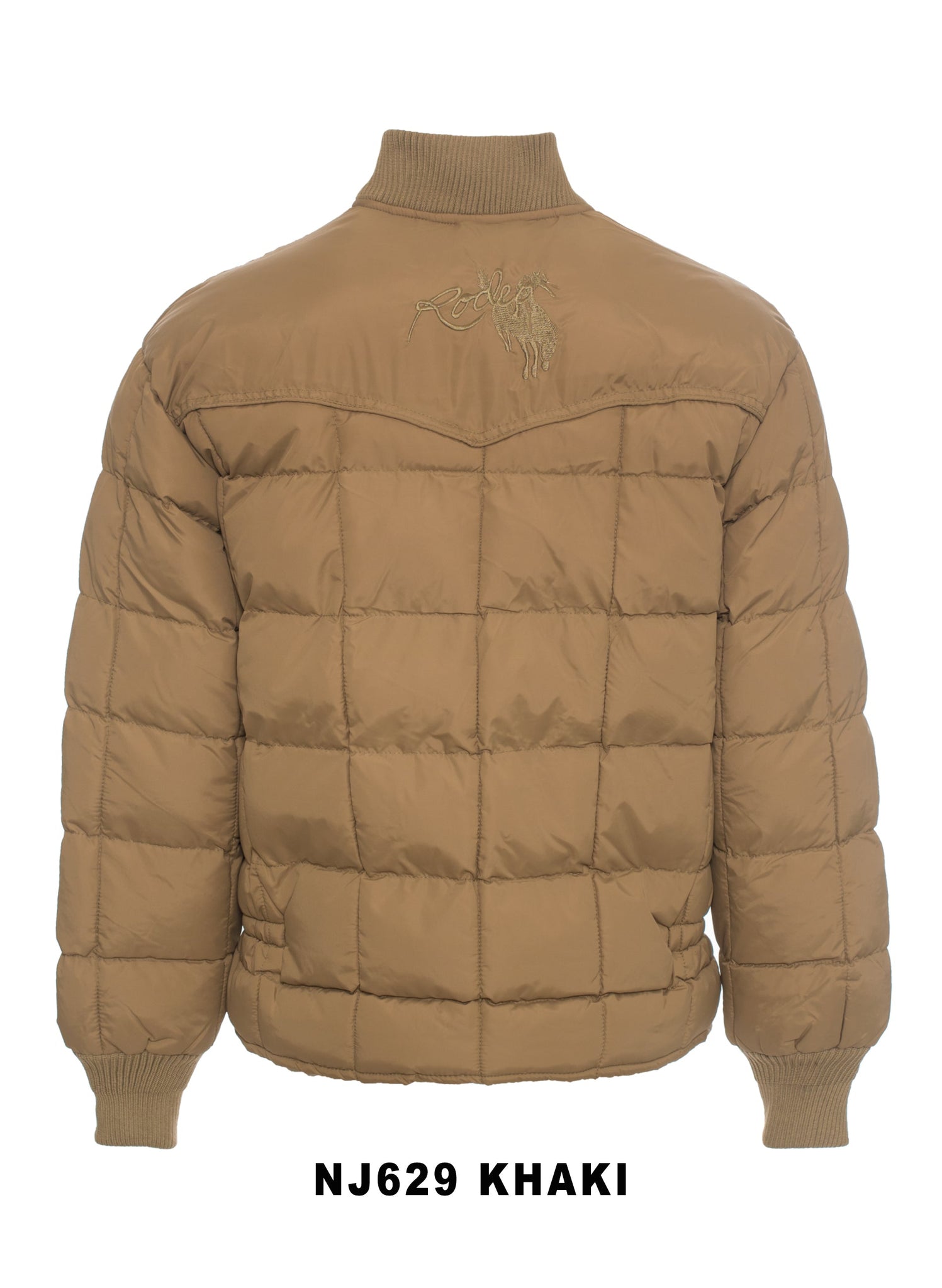 Men's Nylon Quilted Puffer Jacket with Embroidery-NJ629/EMB-Khaki