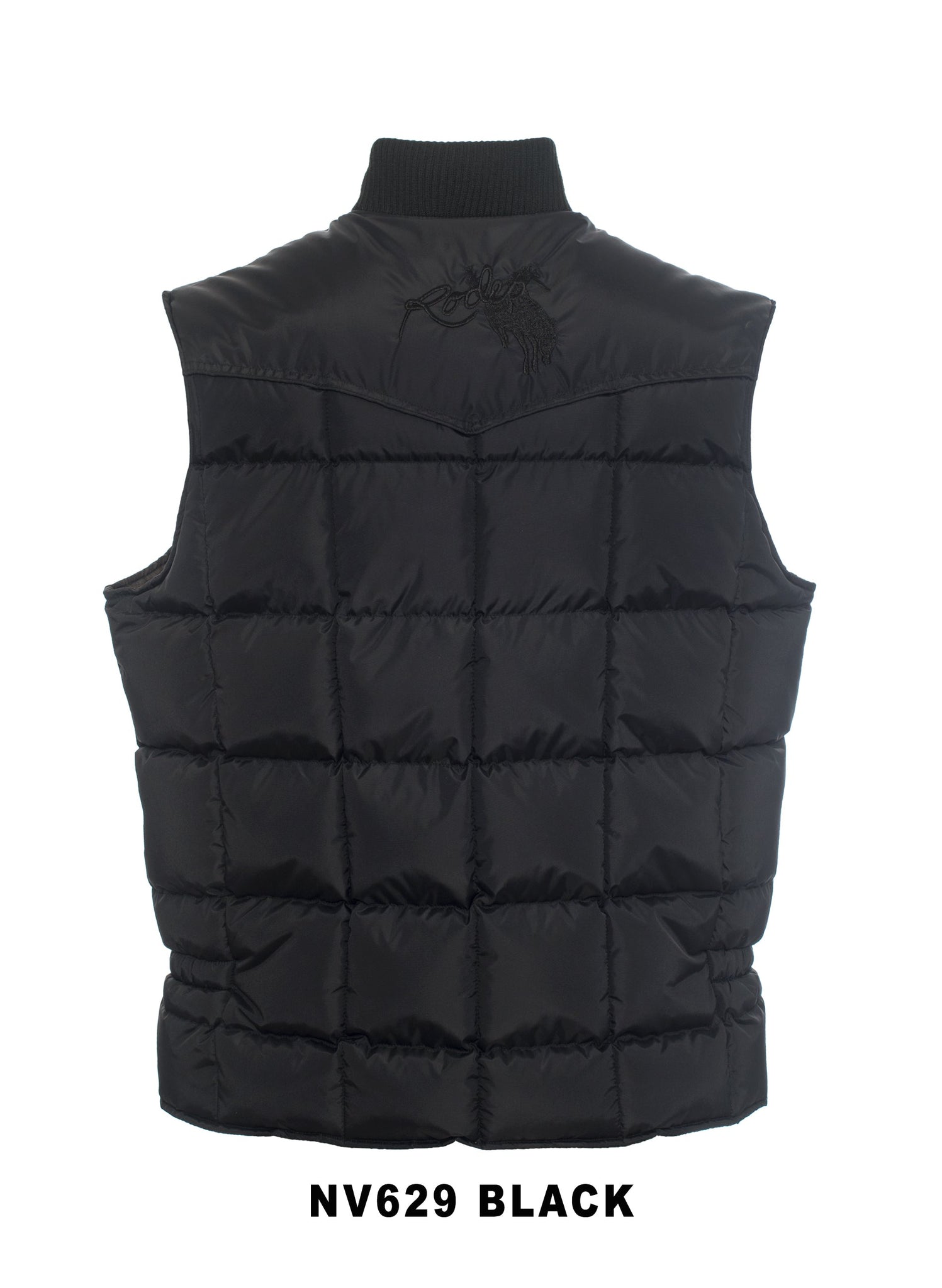 Men's Nylon Quilted Sleeveless Vest With Embroidery-NV629/EMB-Black