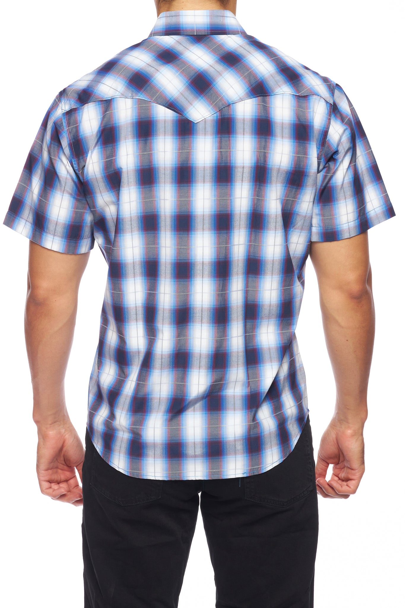 Camisas a cuadros occidentales de manga corta para hombre con botones a presión