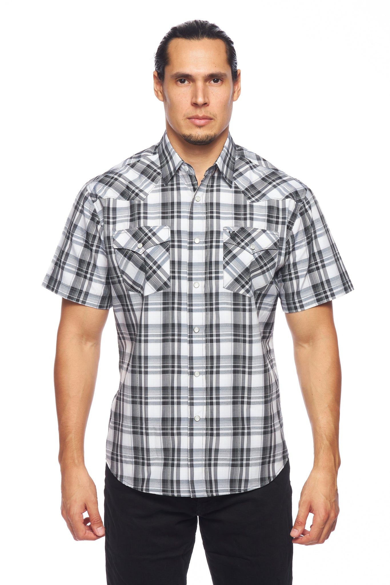 Camisas a cuadros occidentales de manga corta para hombre con botones a presión