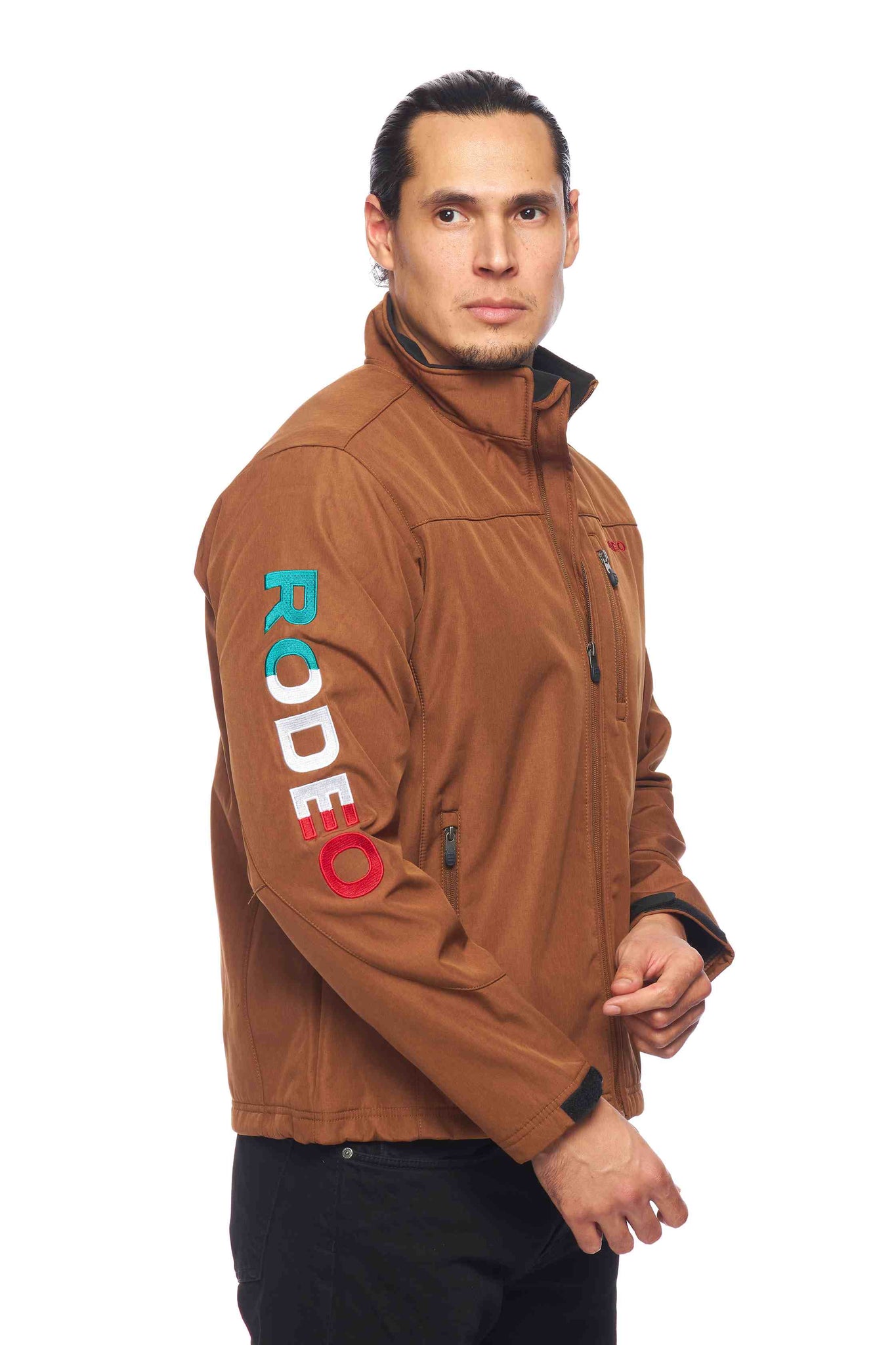 Men's Soft Shell Bonded Jacket With Rodeo Embroidery-Cognac-BLK