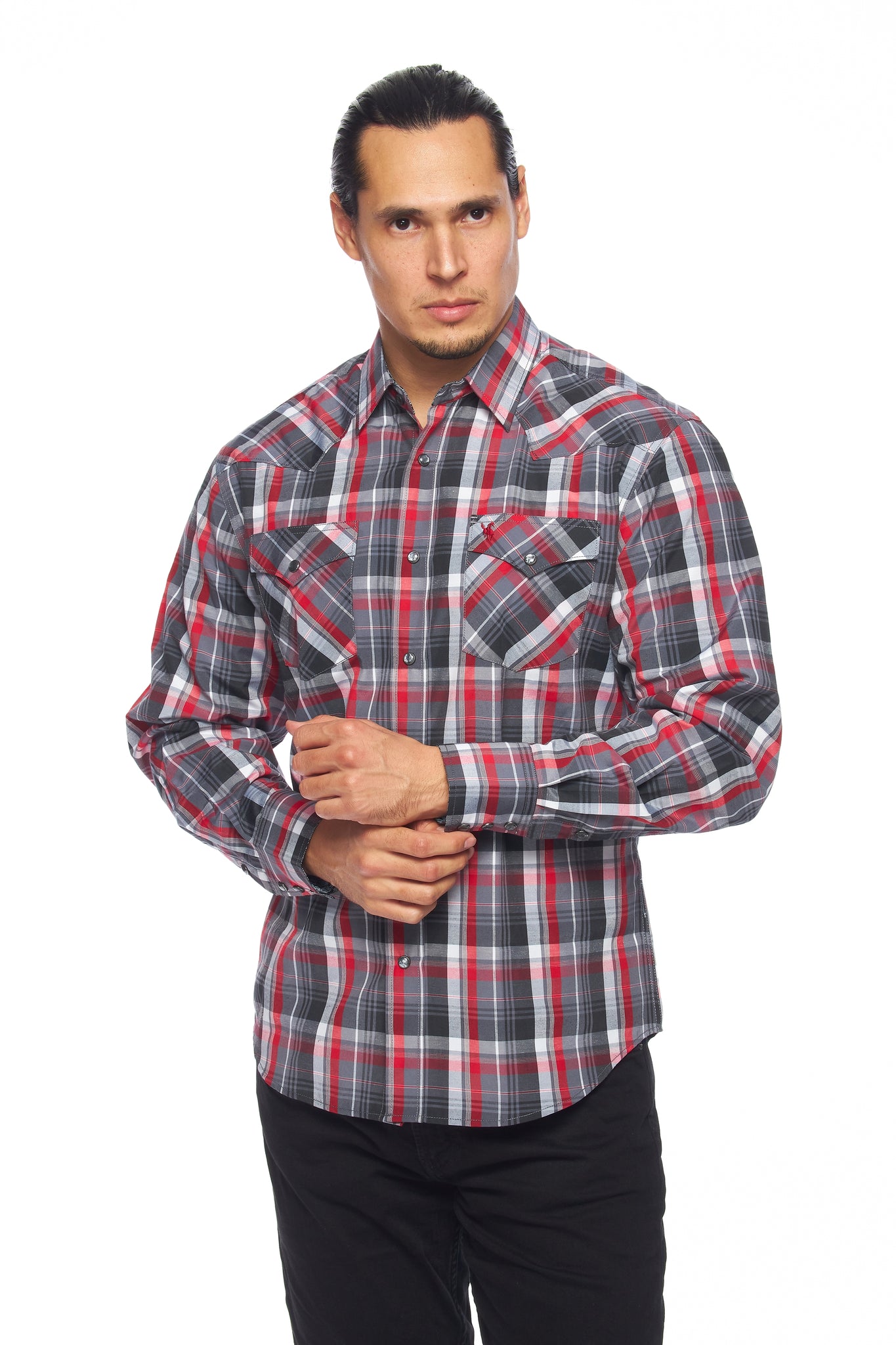Men's Western Long Sleeve Plaid Shirts With Snap Buttons