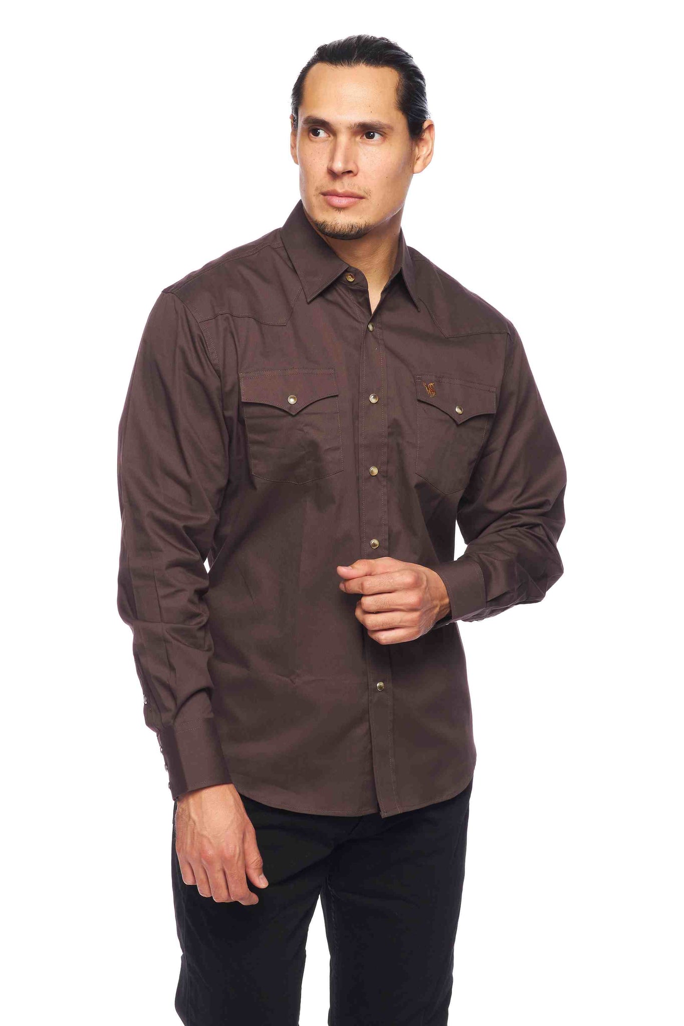 Men's Western Solid Twill Shirt-BURGUNDY