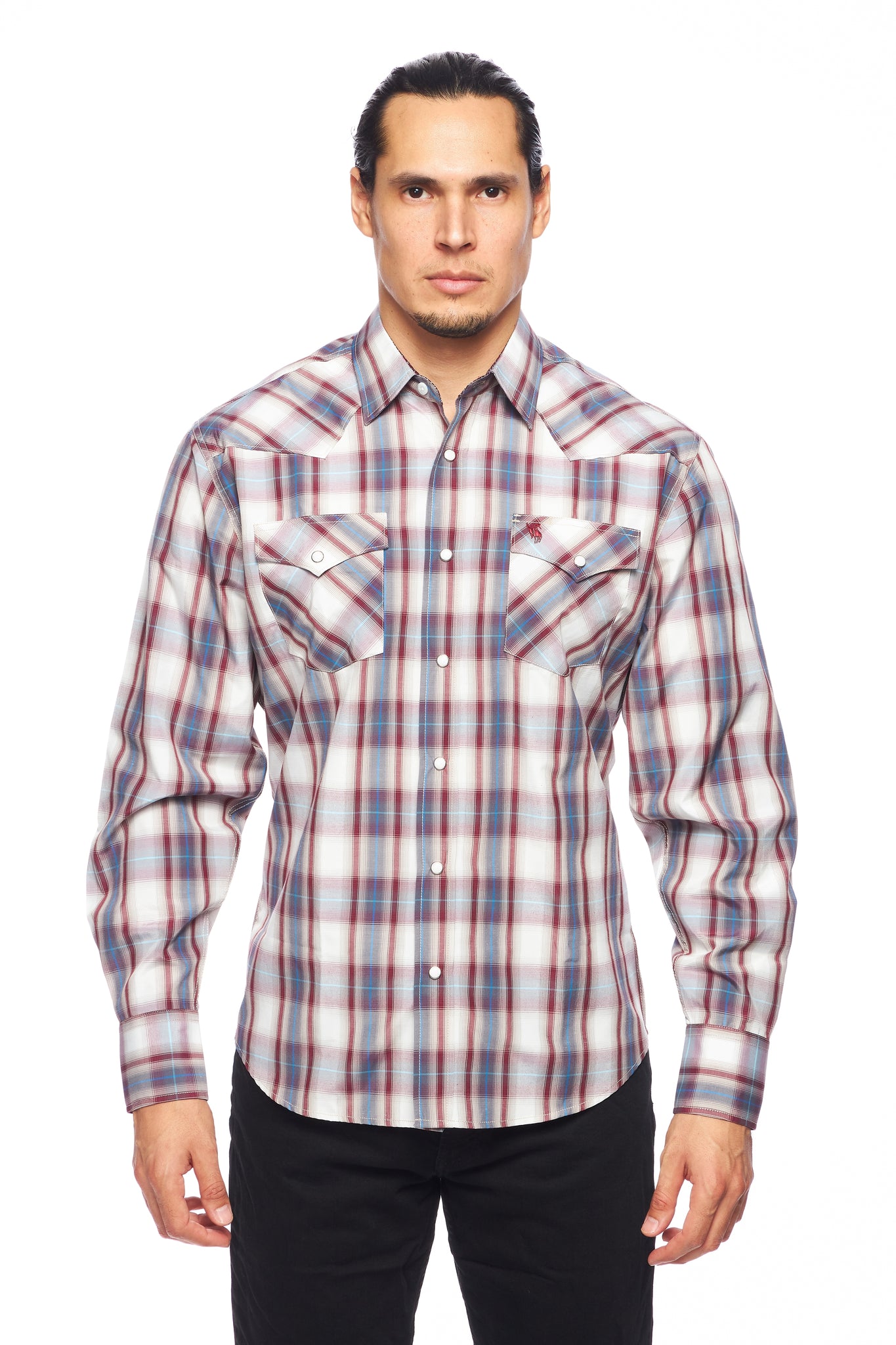 Camisas a cuadros occidentales de manga larga para hombre con botones a presión