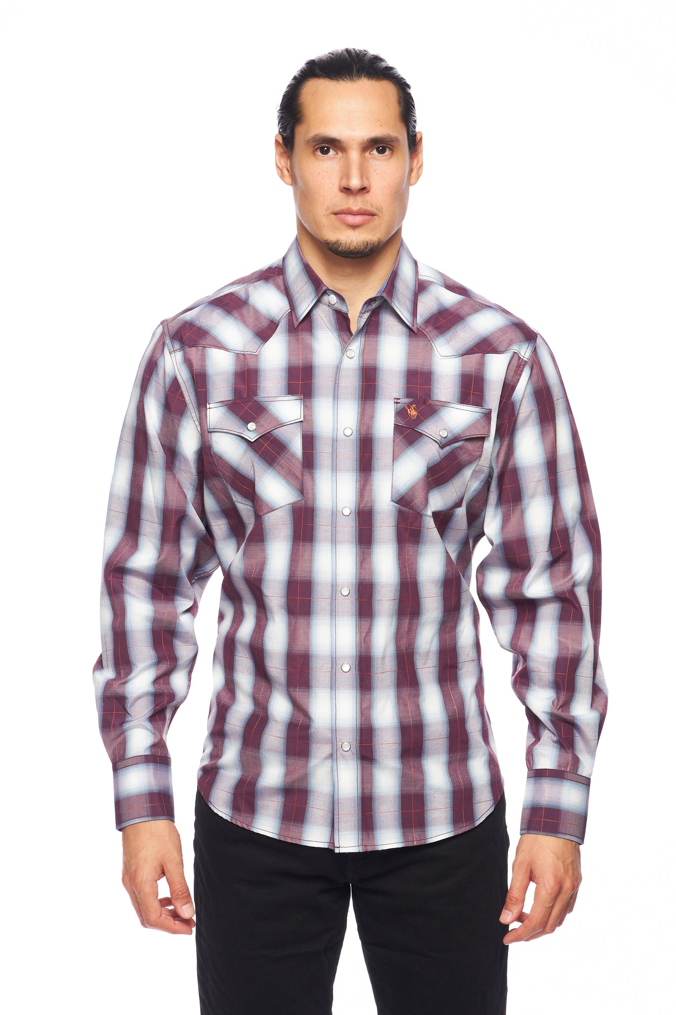 Men's Western Long Sleeve Plaid Shirts With Snap Buttons