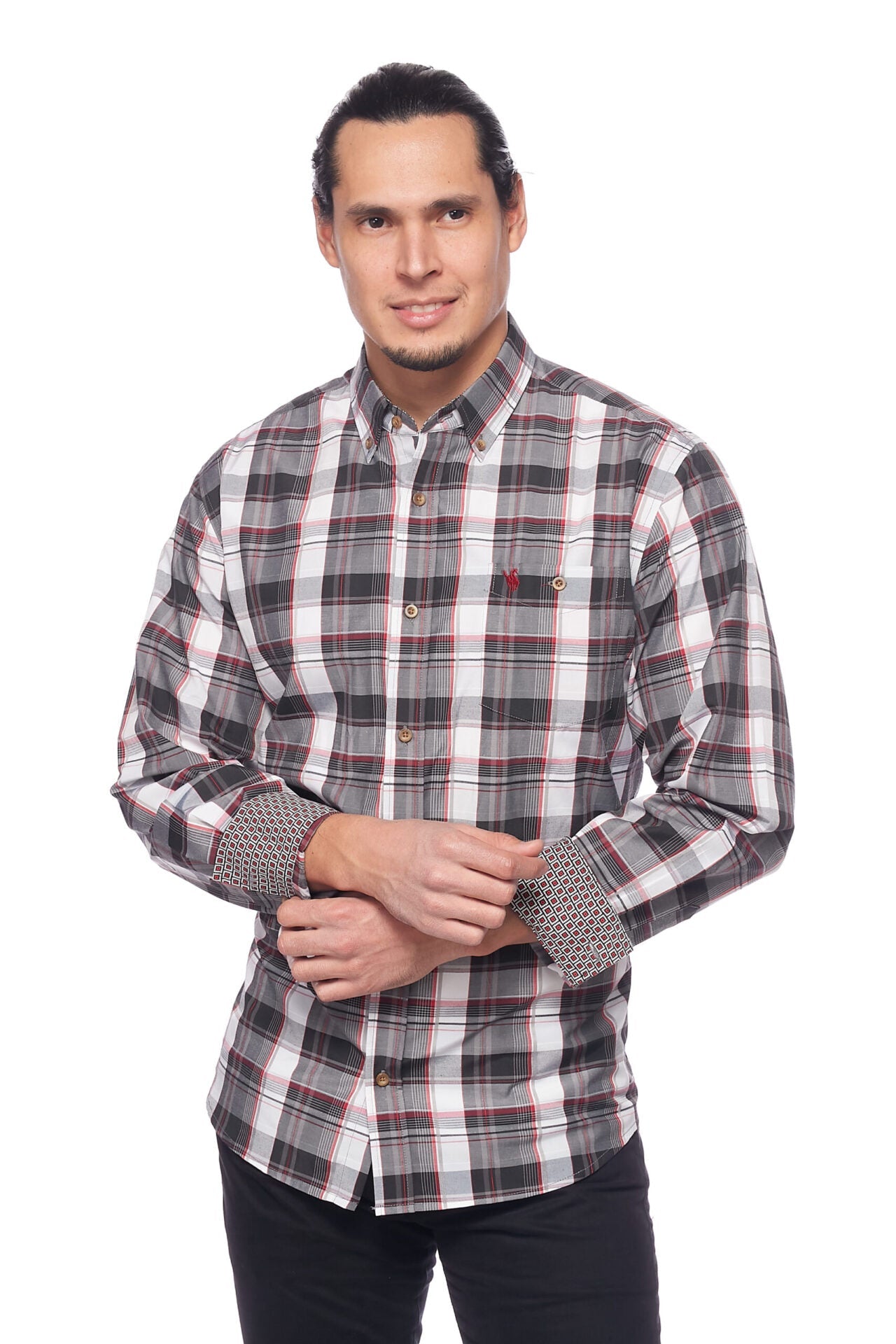 BUTTON-DOWN Men's Western Long Sleeve, 100% Cotton Plaid Shirts With Snap ButtonsS - With Logo