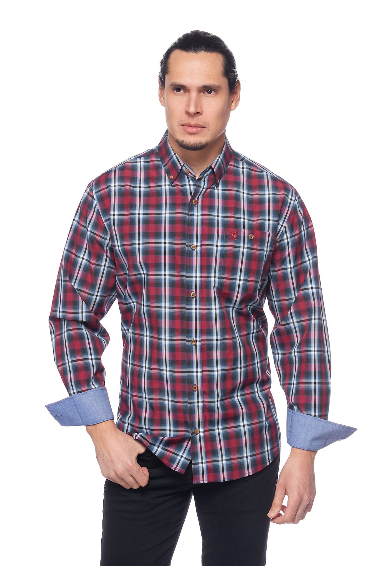 BUTTON-DOWN Men's Western Long Sleeve, 100% Cotton Plaid Shirts With Snap ButtonsS – With Logo
