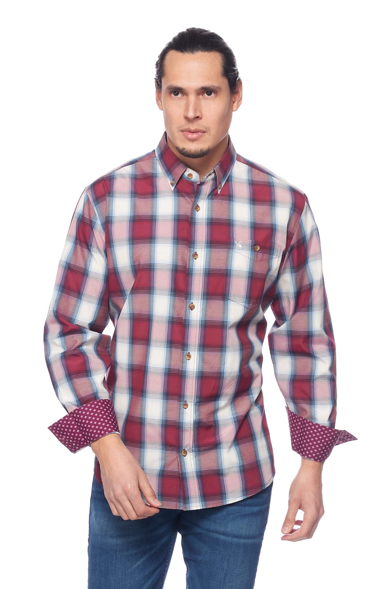 BUTTON-DOWN Men's Western Long Sleeve, 100% Cotton Plaid Shirts With Snap ButtonsS – With Logo