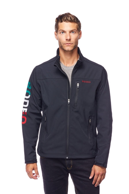  Men's High-Quality Soft Shell Bonded Jacket With Contrast Fleeceand Rodeo Embroidery-BLACKMEX