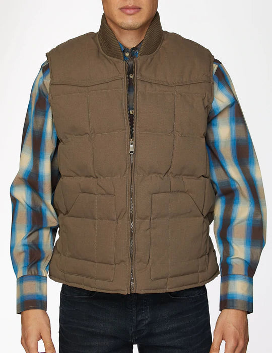 CANVAS WESTERN VEST-Mushroom - Rodeo Clothing Store