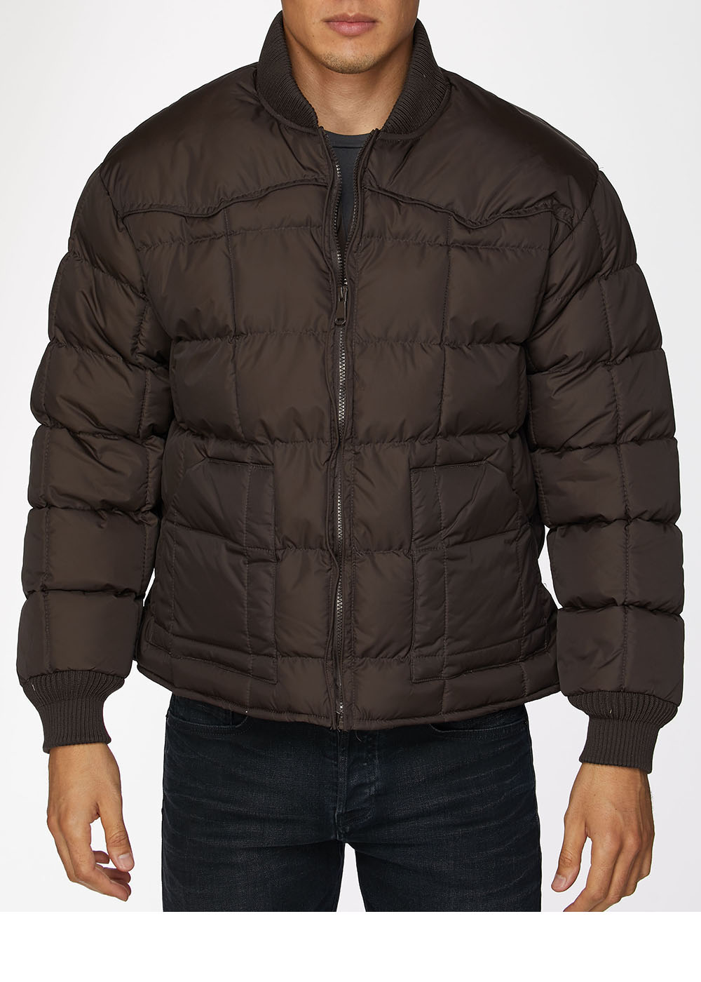 RODEO CLOTHING Men's Western Quilted Nylon Jacket-Brown