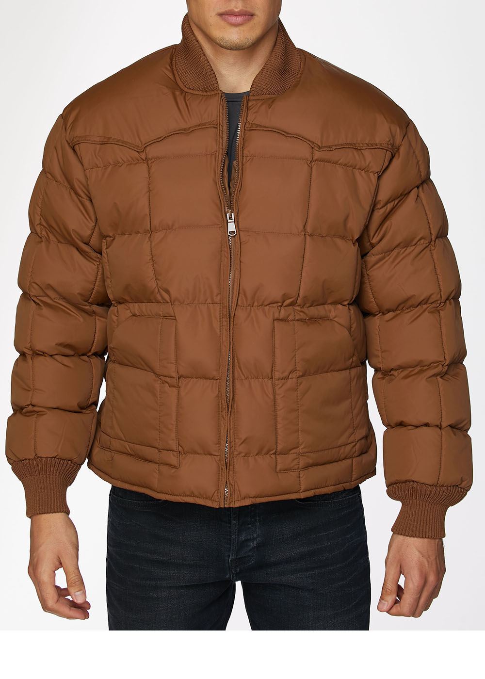 RODEO CLOTHING Men's Western Quilted Nylon Jacket-Cognac