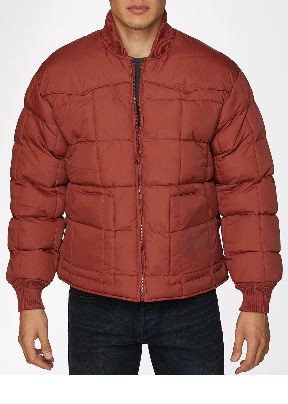 RODEO CLOTHING Men's Western Quilted Nylon Jacket-Rust