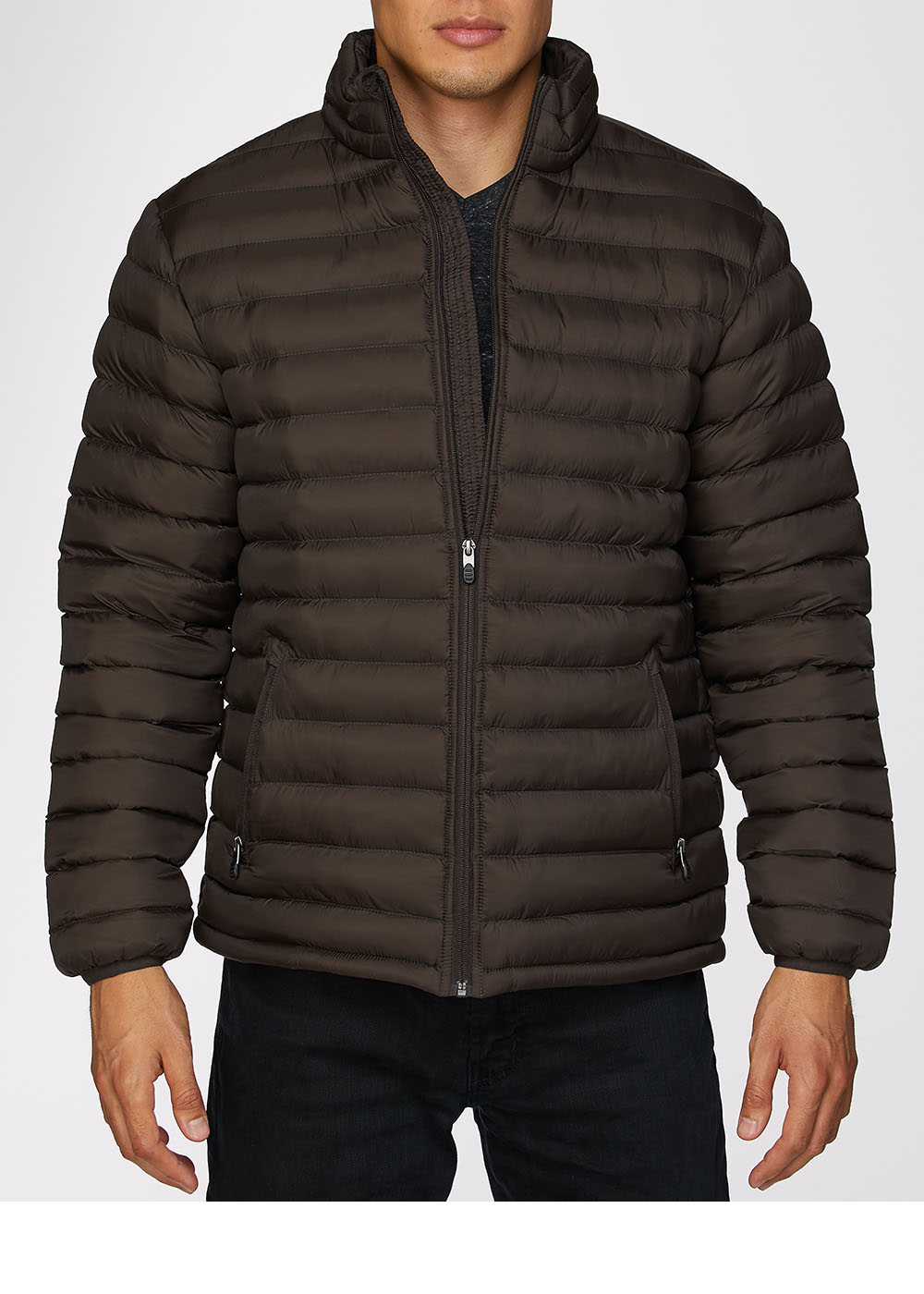  Men's High-Quality Nylon Quilted Jacket With Contrast Lining-Brown