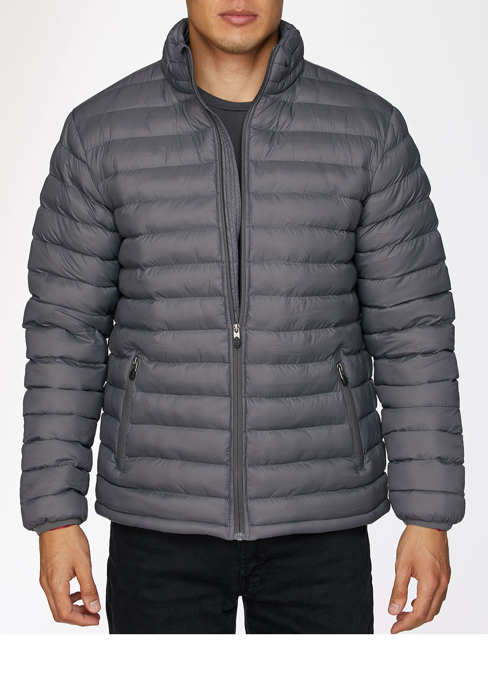  Men's High-Quality Nylon Quilted Jacket With Contrast Lining-Charcoal